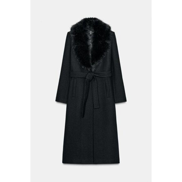 ZARA WOOL COAT WITH FAUX FUR COLLAR AND BELT - Picture 7 of 9
